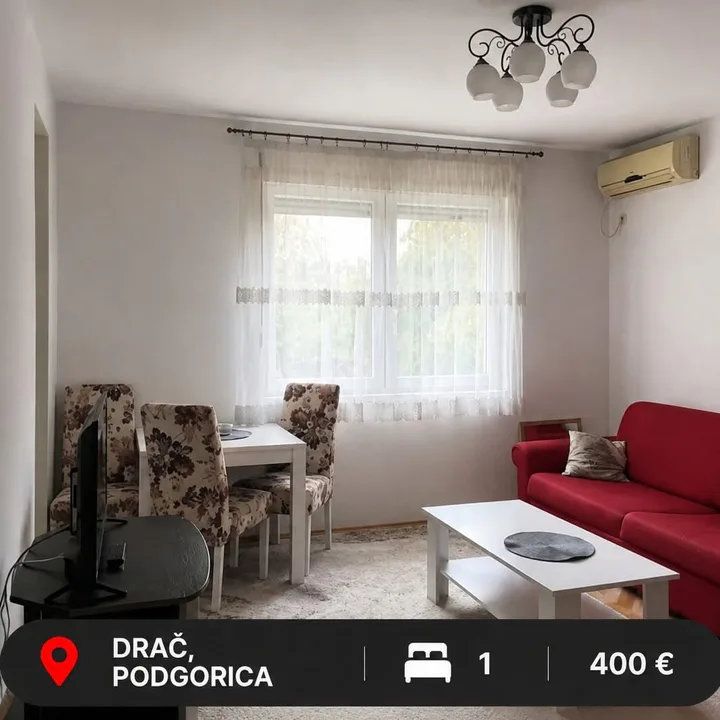 Izdaje se namješten jednosoban stan na Draču – Podgorica